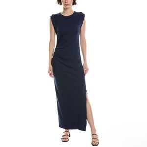 Michael Stars Calliope Ruched High Slit Maxi Dress Nocturnal Navy Blue Medium‎